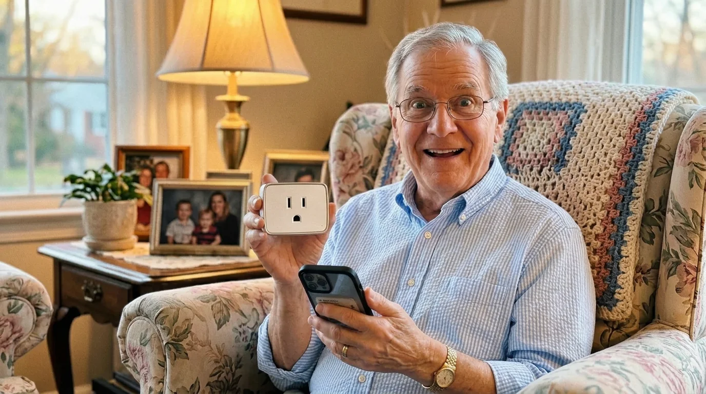 Elderly man using the PowerGenie app on his phone