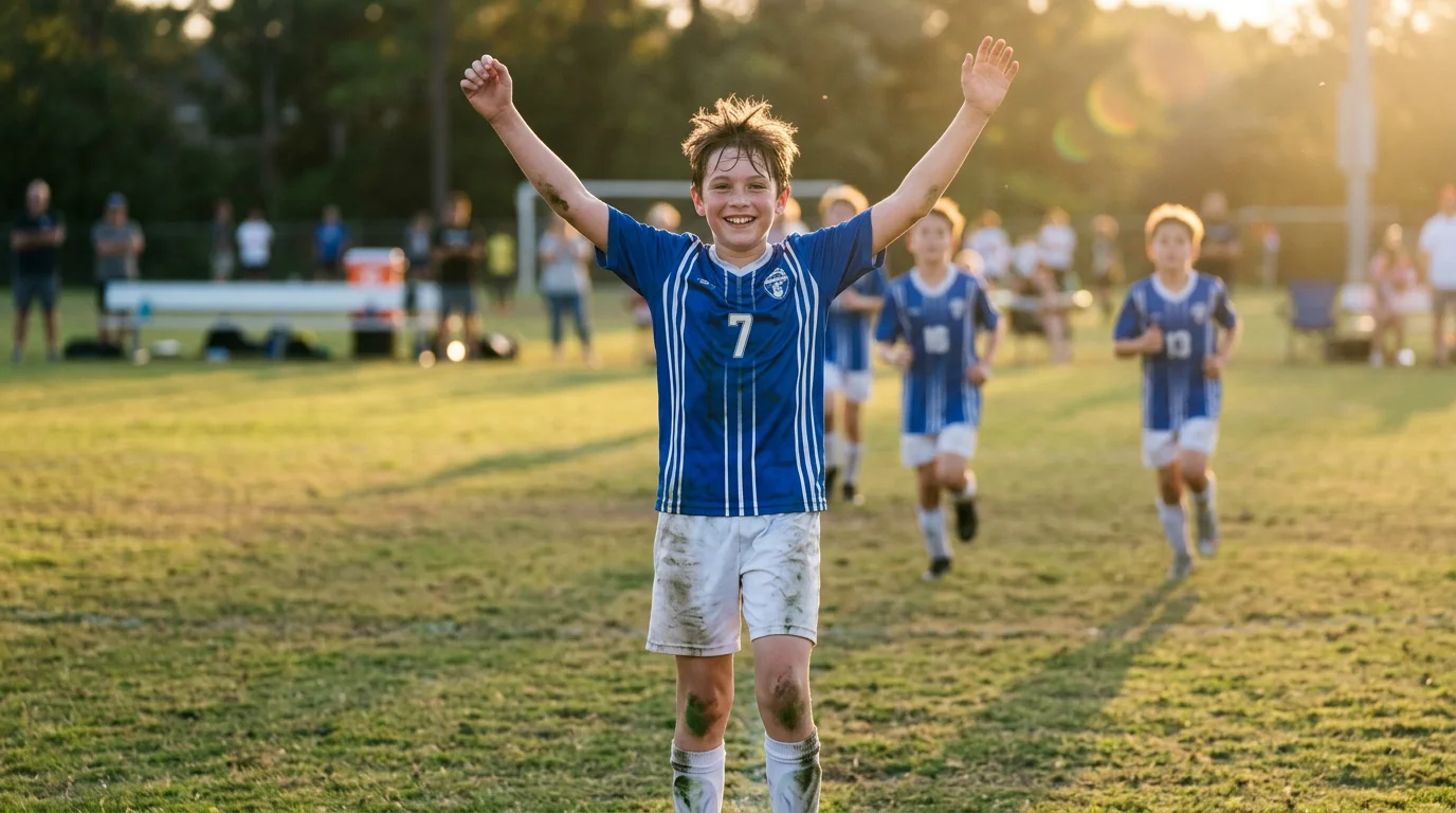 Josh celebrating his soccer win — back on the team thanks to electric bill savings