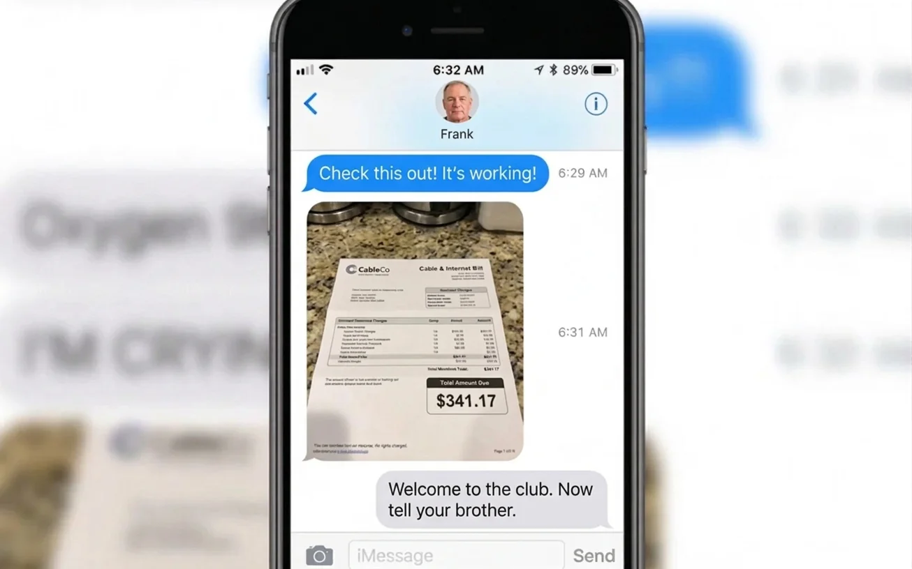Text message from Frank after first month savings